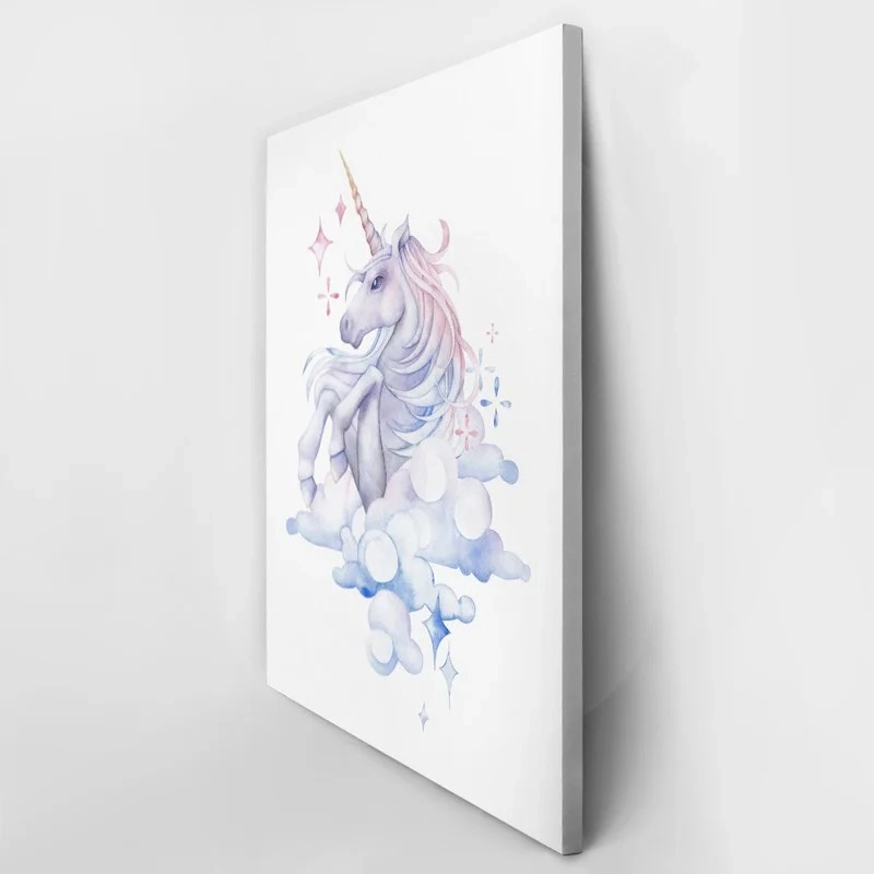Πινακας σε καμβά CUTE WATERCOLOR UNICORN SKY HAND DRAWN