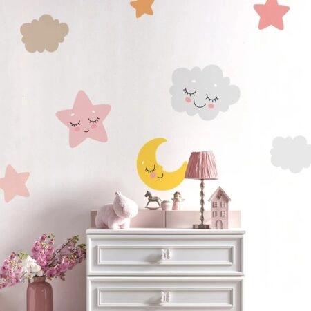 Αυτοκολλητο τοιχου CUTE SLEEPING CLOUD MOON AND STAR - Βρεφικα & Παιδικά
