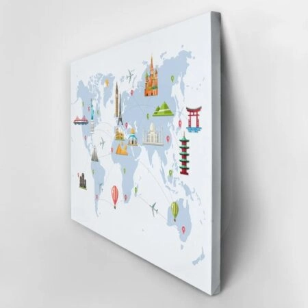 Πινακας σε καμβά FAMOUS LANDMARKS WORLD MAP - Χαρτες Sticky 2