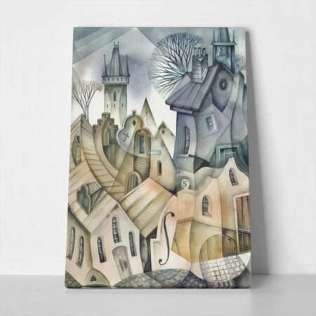 Πινακας σε καμβά OLD TOWN CUBISTIC BEIGE GREY - Εργα Τεχνης