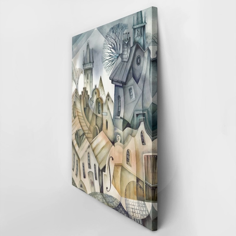 Πινακας σε καμβά OLD TOWN CUBISTIC BEIGE GREY