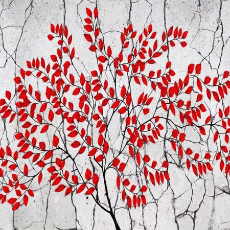 Πινακας σε καμβά RED TREE ON GREY BACKGROUND - Εργα Τεχνης Sticky 5