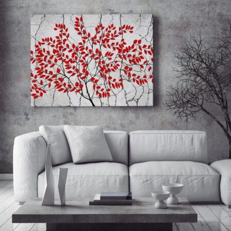 Πινακας σε καμβά RED TREE ON GREY BACKGROUND - Εργα Τεχνης