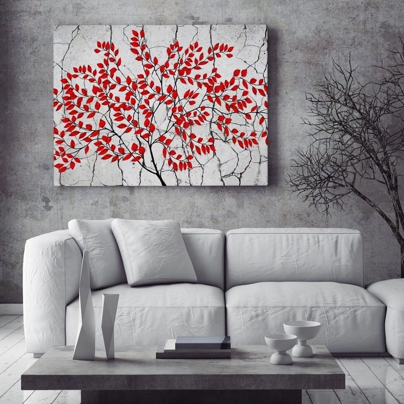 Πινακας σε καμβά RED TREE ON GREY BACKGROUND