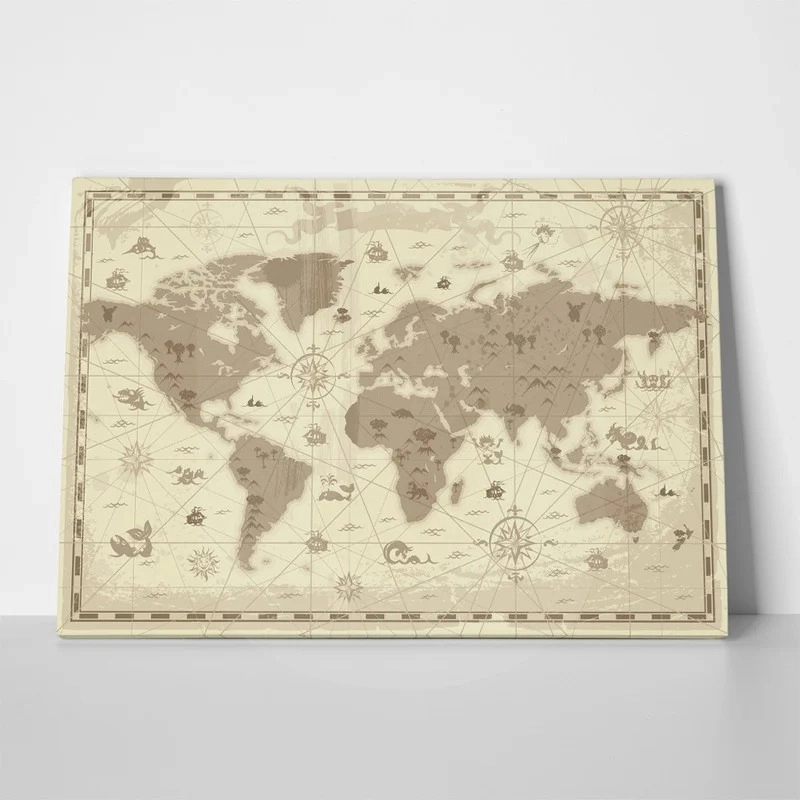 Πινακας σε καμβά RETRO STYLED WORLD MAP