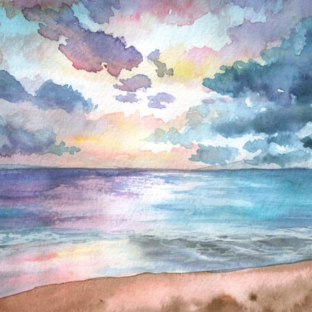 Πινακας σε καμβά SEASCAPE SUNSET WATERCOLOR - Παραλιες Sticky 6