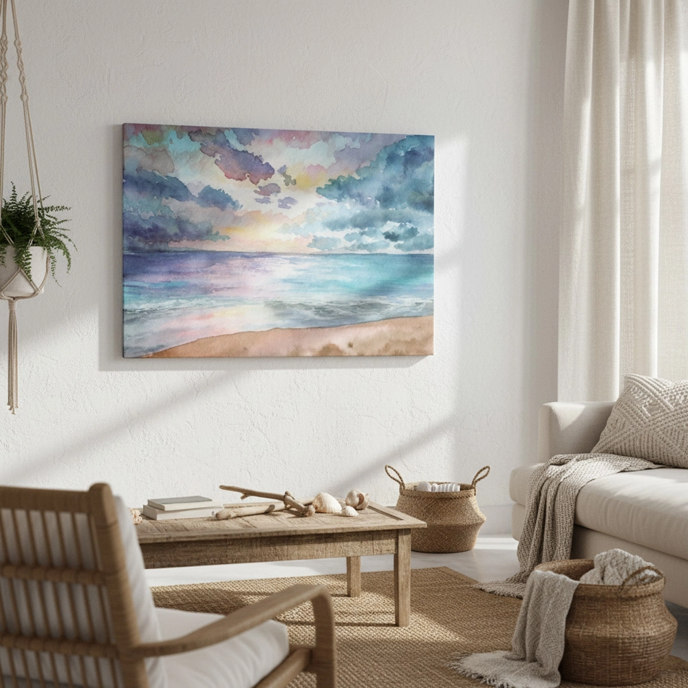 Πινακας σε καμβά SEASCAPE SUNSET WATERCOLOR