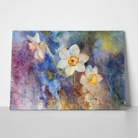 Πινακας σε καμβά WATERCOLOR DAFFODILS COLORFUL BACKGROUND - Floral - Λουλουδια Sticky 1