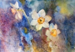 Πινακας σε καμβά WATERCOLOR DAFFODILS COLORFUL BACKGROUND