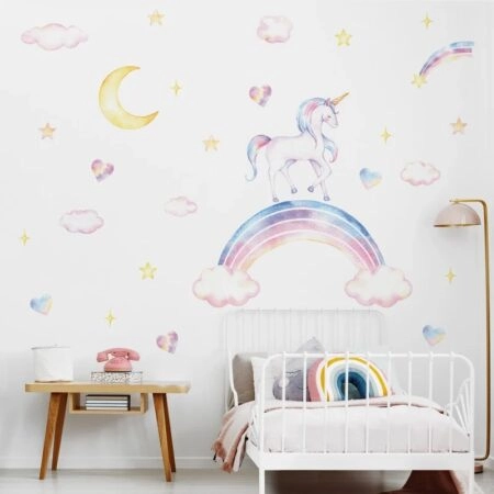 Αυτοκολλητο τοιχου UNICORN AND RAINBOW WATERCOLOR - Βρεφικα & Παιδικά