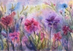 Πινακας σε καμβά ABSTRACT VIOLETS AND HERBS