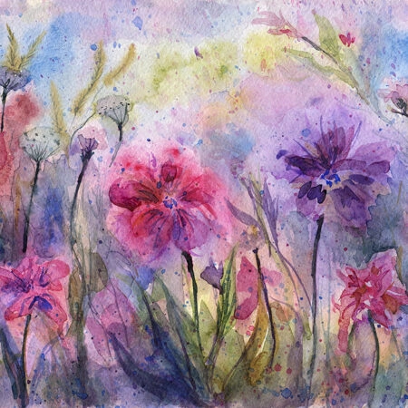 Πινακας σε καμβά ABSTRACT VIOLETS AND HERBS - Floral - Λουλουδια Sticky 4
