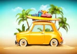 Πινακας σε καμβά BEACH FUNNY RETRO CAR