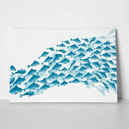 Πινακας σε καμβά BLUE SCHOOL FISH - Ψαρια - Ζωα της θαλασσας Sticky 1