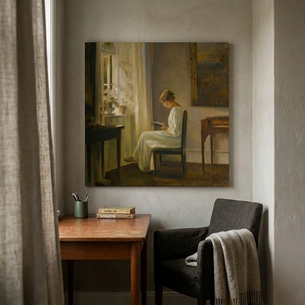 Πίνακας CARL HOLSOE INTERIOR WITH A WOMAN READING