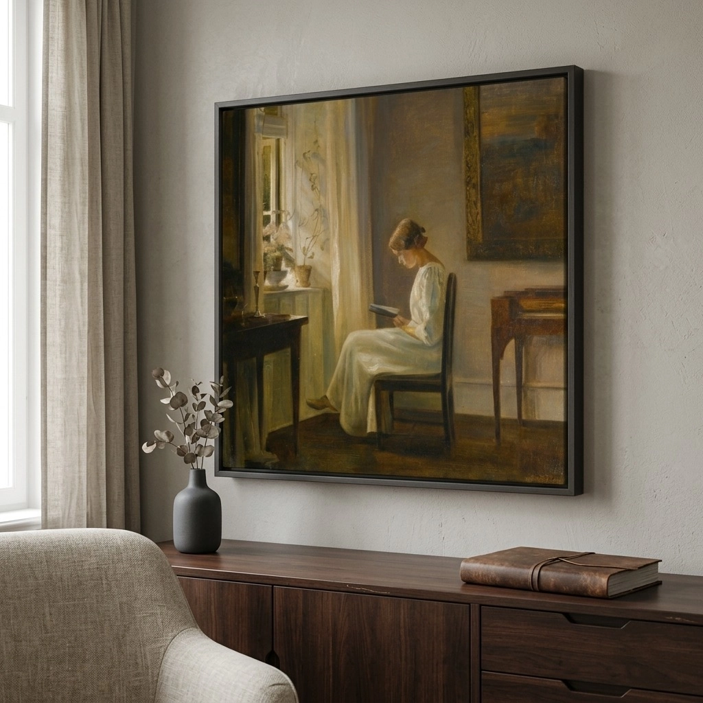 Πίνακας CARL HOLSOE INTERIOR WITH A WOMAN READING