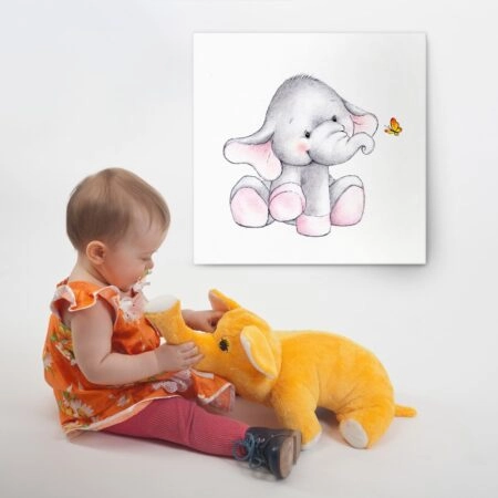 Πίνακας σε καμβά CUTE ELEPHANT WITH BUTTERFLY - Παιδικοι και set