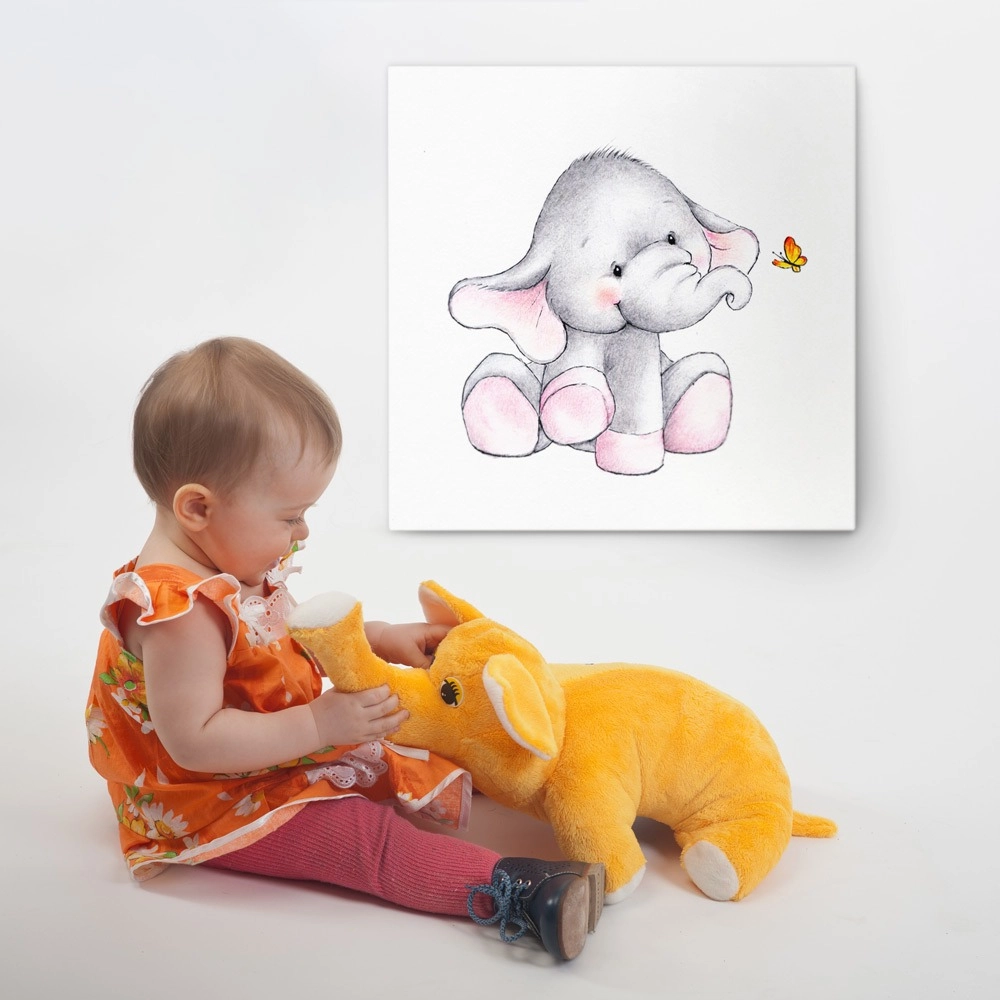 Πίνακας σε καμβά CUTE ELEPHANT WITH BUTTERFLY