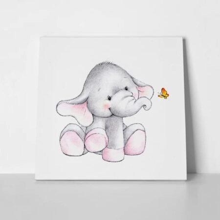Πίνακας σε καμβά CUTE ELEPHANT WITH BUTTERFLY - Παιδικοι και set Sticky 1