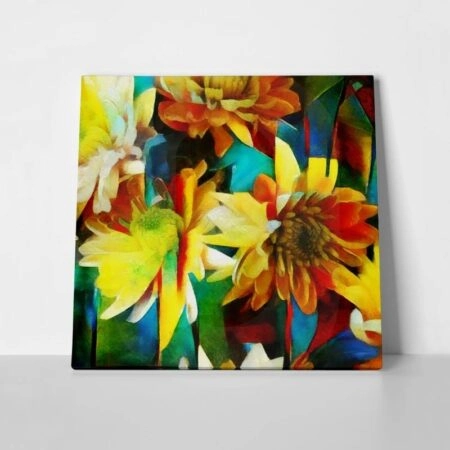 Πίνακας σε καμβά GERBERA AND CHRYSANTHEMUMS CUBISM