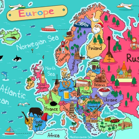 Πινακας σε καμβά ILLUSTRATION EUROPE MAP CARTOON STYLE - Παιδικοι και set Sticky 8