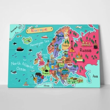 Πινακας σε καμβά ILLUSTRATION EUROPE MAP CARTOON STYLE - Παιδικοι και set Sticky 1