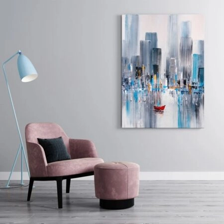 Πινακας σε καμβά MANHATTAN BAY OIL PAINTING - Αφηρημενα και Abstract