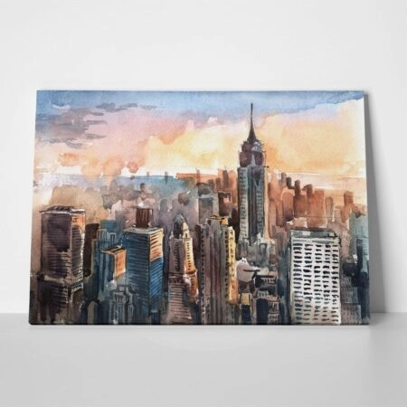 Πινακας σε καμβά MANHATTAN SKYSCRAPERS AT SUNSET - Νεα Υορκη