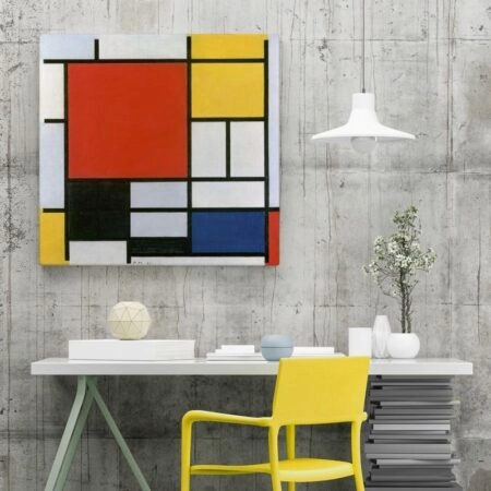 Πίνακας σε καμβά MONDRIAN - COMPOSITION WITH LARGE RED PLANE YELLOW BLACK GRAY AND BLUE