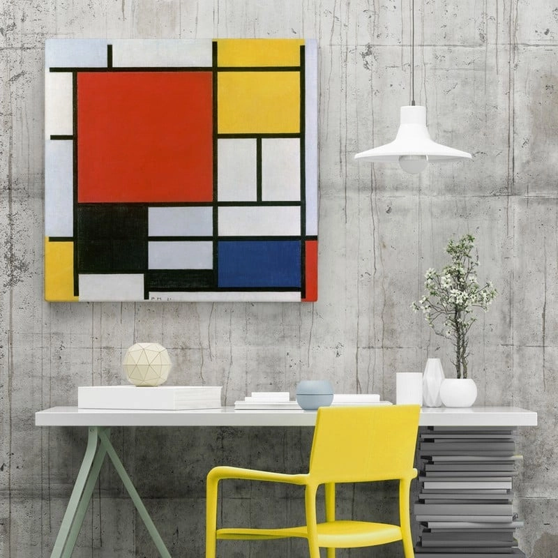 Πίνακας σε καμβά MONDRIAN - COMPOSITION WITH LARGE RED PLANE YELLOW BLACK GRAY AND BLUE