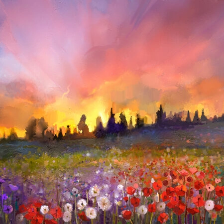 Πινακας σε καμβά OIL PAINTING POPPY DANDELION DAISY FLOWERS - Υπαιθρος Sticky 4