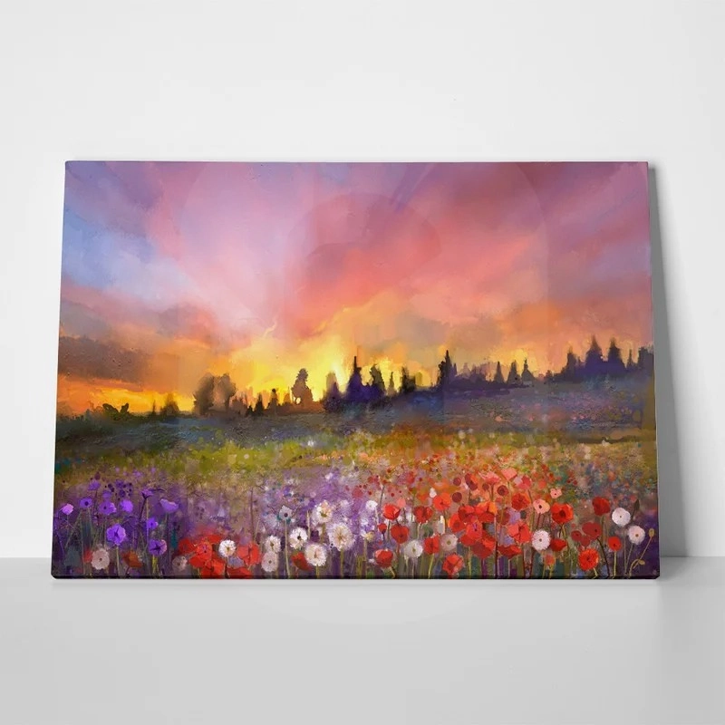 Πινακας σε καμβά OIL PAINTING POPPY DANDELION DAISY FLOWERS