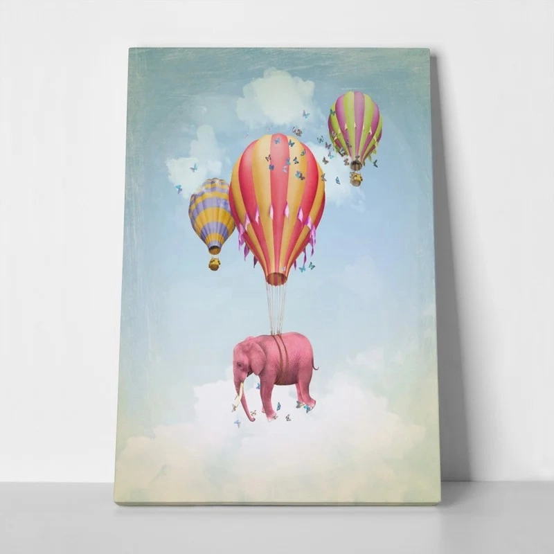 Πινακας σε καμβά PINK ELEPHANT WITH BALLOONS