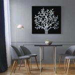 Πίνακας σε καμβά SILVER TREE ON BLACK BACKGROUND