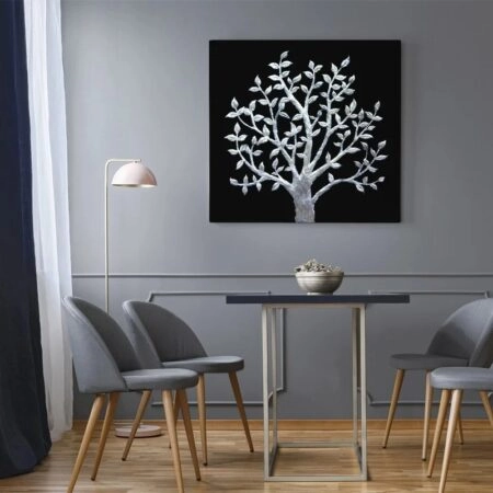 Πίνακας σε καμβά SILVER TREE ON BLACK BACKGROUND - Εργα Τεχνης