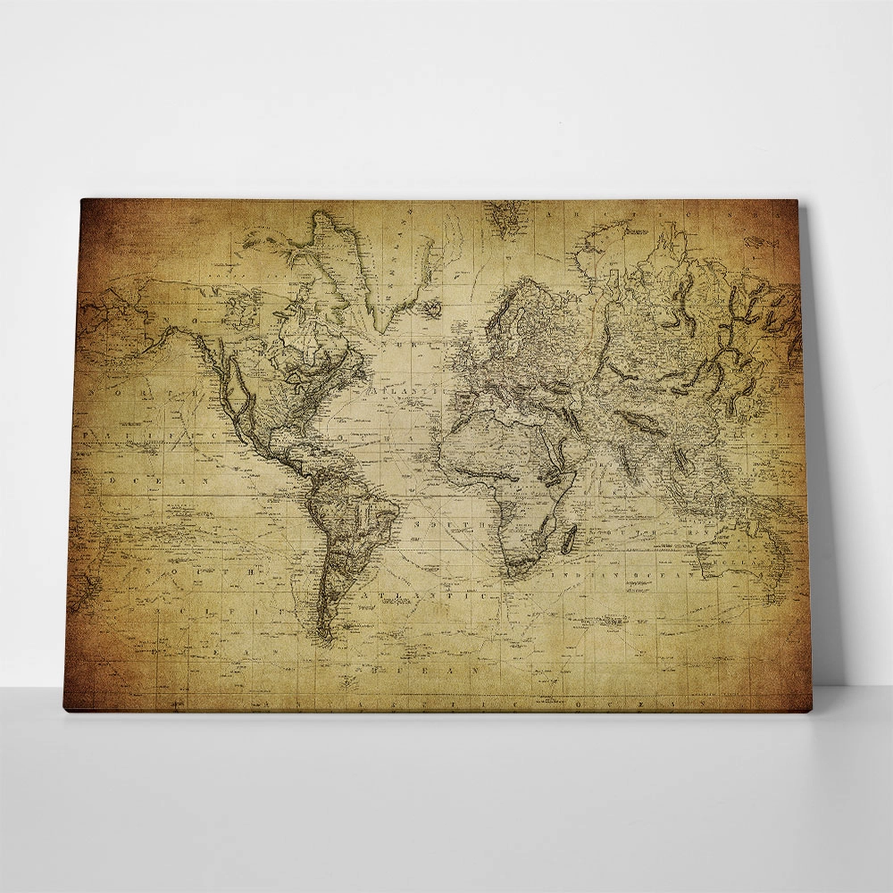 Πινακας σε καμβά VINTAGE WORLD MAP 1814
