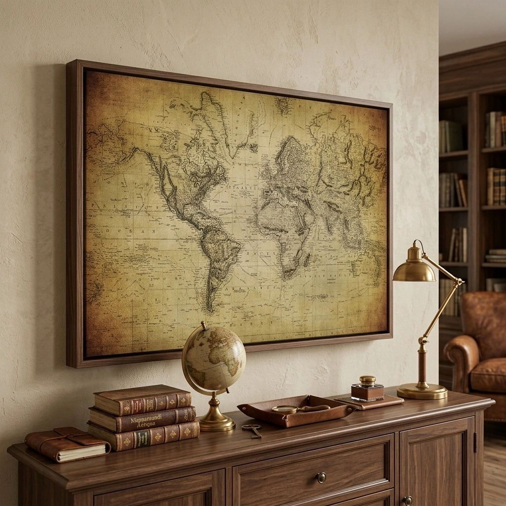 Πινακας σε καμβά VINTAGE WORLD MAP 1814