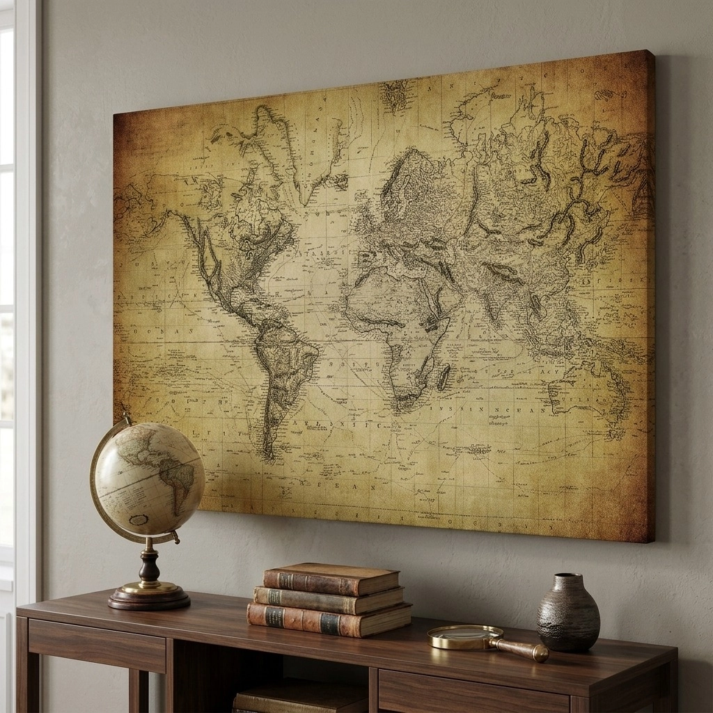 Πινακας σε καμβά VINTAGE WORLD MAP 1814