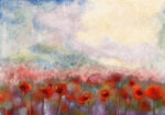 Πινακας σε καμβά WATERCOLOR RED POPPY FLOWERS FILED PAINTING FLOWER