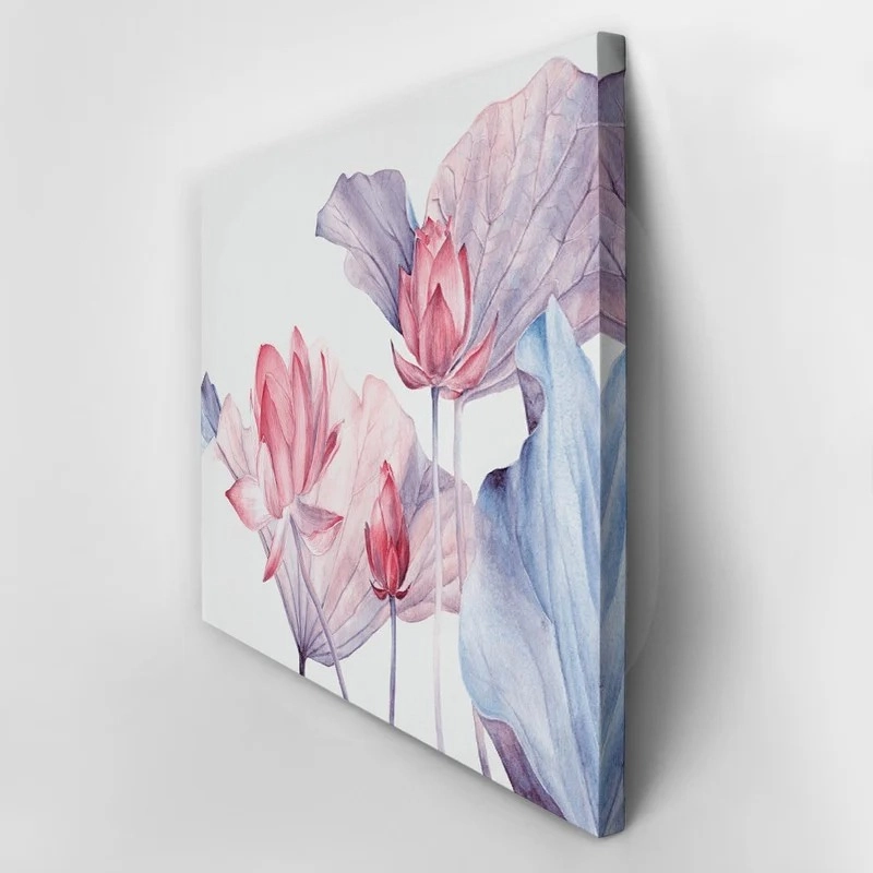 Πινακας σε καμβά WATERCOLOR BOTANICAL ILLUSTRATION LOTUS FLOWER