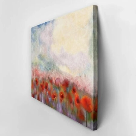 Πινακας σε καμβά WATERCOLOR RED POPPY FLOWERS FILED PAINTING FLOWER - Παπαρουνες Sticky 2