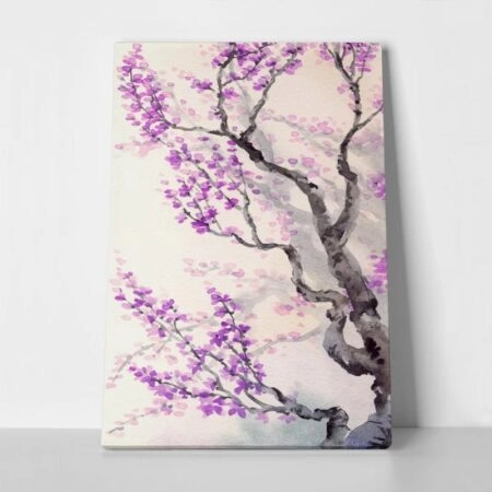 Πινακας σε καμβά WATERCOLOR SPRING LILAC JAPANESE STYLE PURPLE - Ανθη Δεντρων