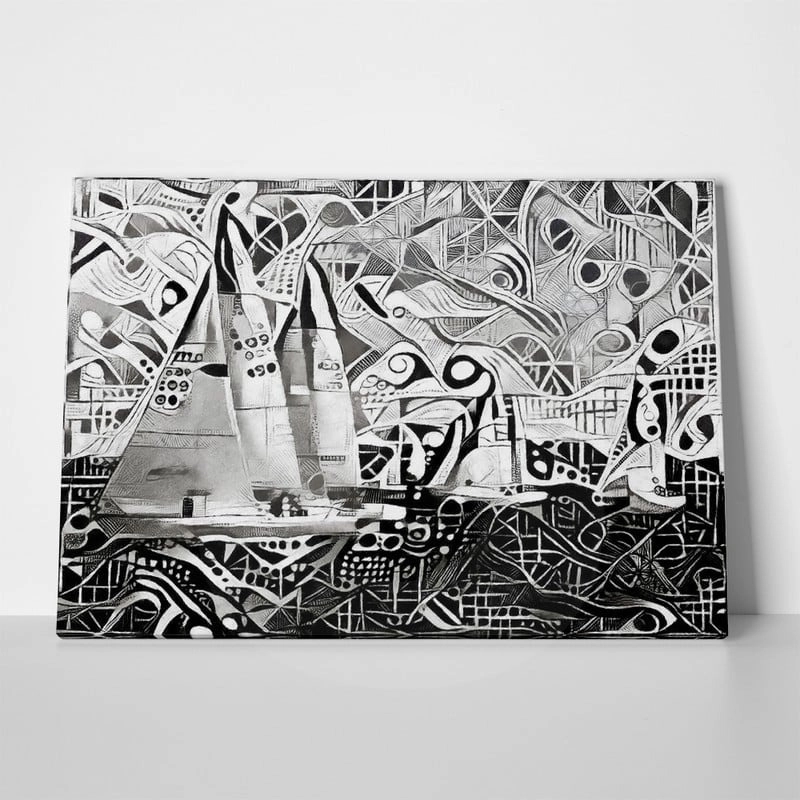 Πινακας σε καμβά YACHTS ON REGATTA MONOCHROME CUBISM