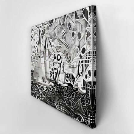 OUTLET Πινακας σε καμβά YACHTS ON REGATTA MONOCHROME CUBISM 120cm x 80cm - OUTLET Sticky 2
