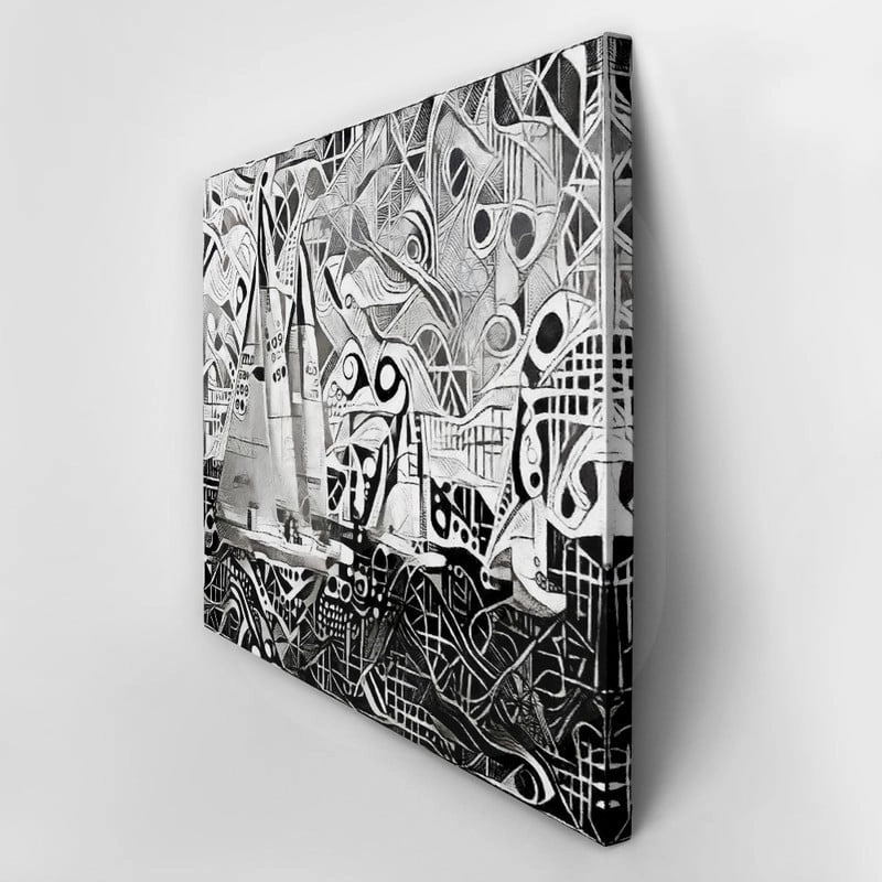 Πινακας σε καμβά YACHTS ON REGATTA MONOCHROME CUBISM