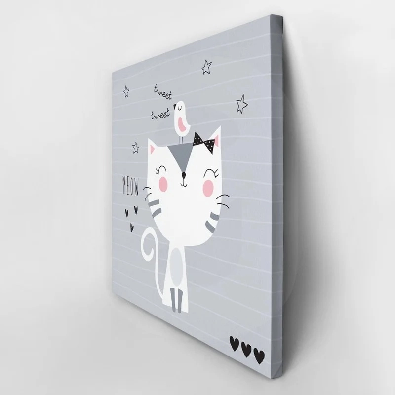 Πίνακας σε καμβά CUTE CAT BIRD VECTOR ILLUSTRATION