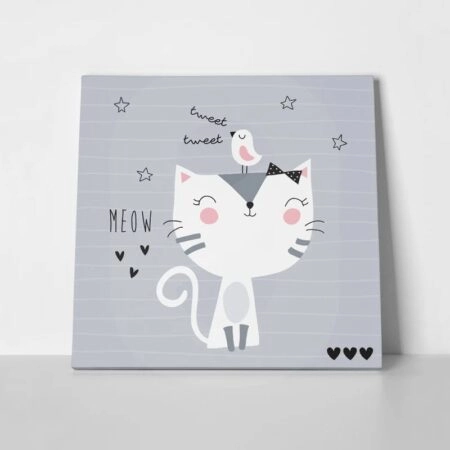 Πίνακας σε καμβά CUTE CAT BIRD VECTOR ILLUSTRATION - Παιδικοι και set