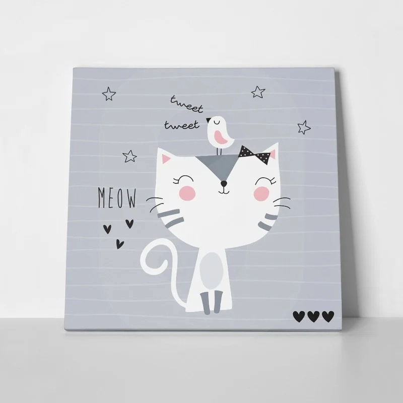Πίνακας σε καμβά CUTE CAT BIRD VECTOR ILLUSTRATION