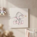 Πίνακας σε καμβά CUTE ELEPHANT WITH BUTTERFLY