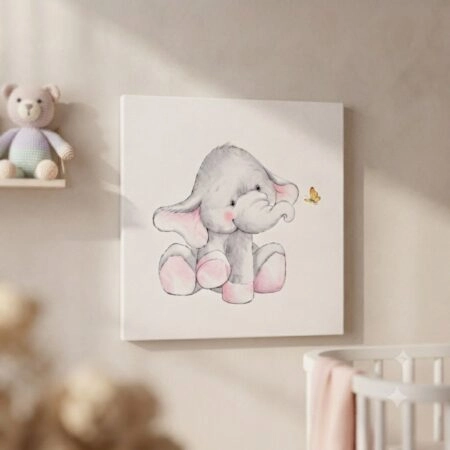 Πίνακας σε καμβά CUTE ELEPHANT WITH BUTTERFLY - Παιδικοι και set